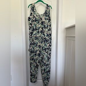 Floral Sleeveless Jumpsuit - Black, green, blue, floral